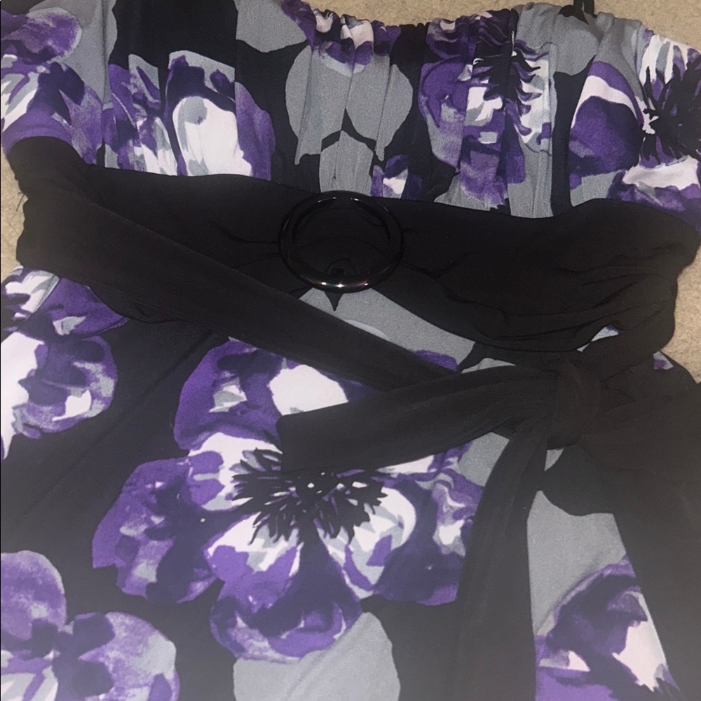 Floral Purple dark romantic whimsigoth flower belt tie up formal cocktail dress - Picture 2 of 5